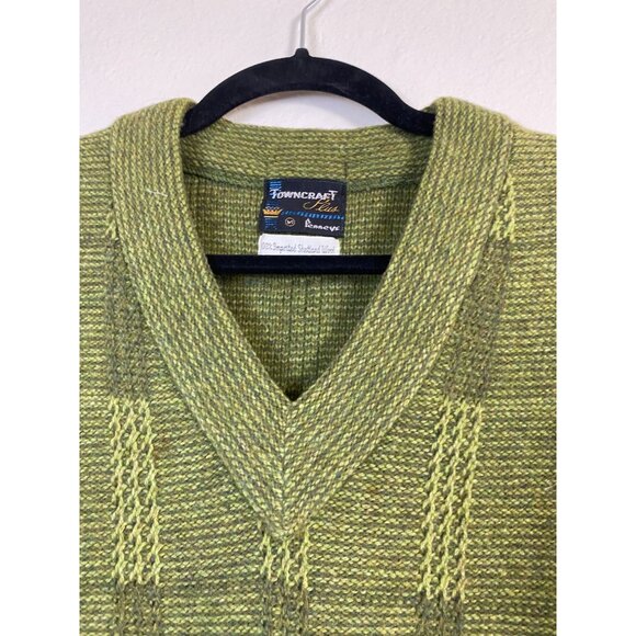 Vintage Towncraft Plus Shetland Wool Green V-Neck Sweater size Medium Knit - Picture 5 of 13
